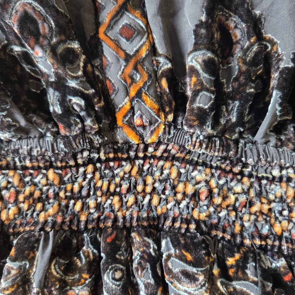 Hale Bob Silk Blend Burnout Velvet Mini Dress Charcoal Gray Copper Damask M - Picture 7 of 12